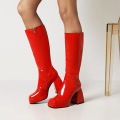 Fashion Waterproof Platform Candy Color High Boots Green
