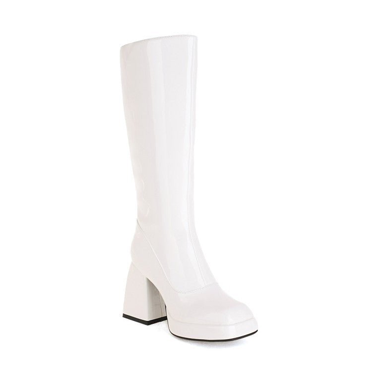 Fashion Waterproof Platform Candy Color High Boots White