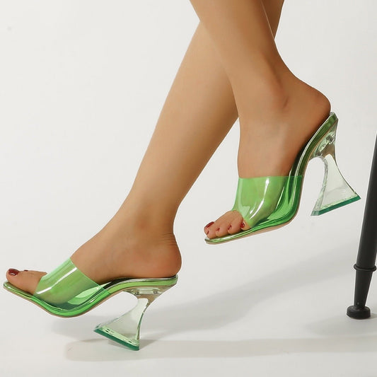Fashion Wine Glass Crystal Heel Plus Size Sandals Green