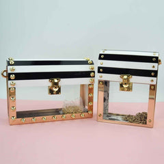 Fashionable Black & White Stripes Clutch Shoulder Bag for Women Transparent1style