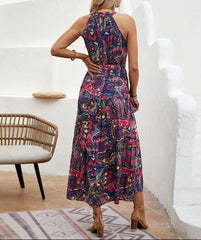 Fashionable High Waist Bohemian Dress with 3D Effect Purplish Red