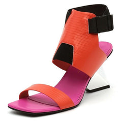 Fashionable Lizard Skin Profiled High - heeled Flip - flop Color Matching Roman Sandals Women Slippers Orange