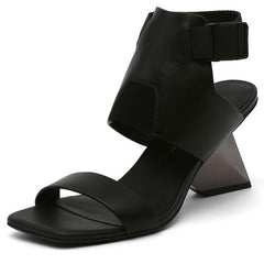 Fashionable Lizard Skin Profiled High - heeled Flip - flop Color Matching Roman Sandals Women Slippers Black