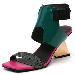 Fashionable Lizard Skin Profiled High - heeled Flip - flop Color Matching Roman Sandals Women Slippers Green