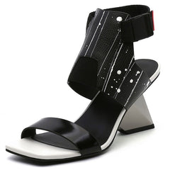 Fashionable Lizard Skin Profiled High - heeled Flip - flop Color Matching Roman Sandals Women Slippers White