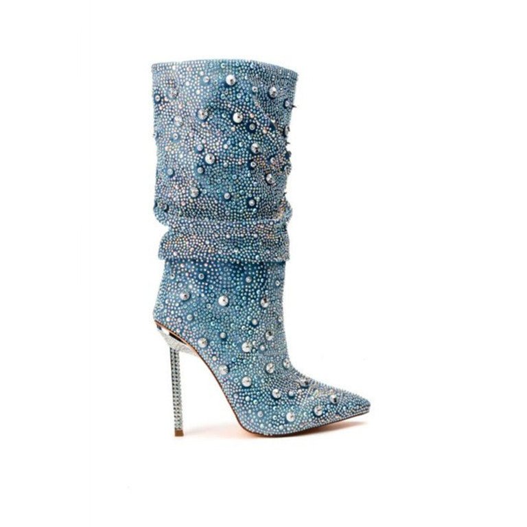 Fashionable Pointy Heel Boots For Women Blue