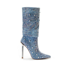 Fashionable Pointy Heel Boots For Women Blue