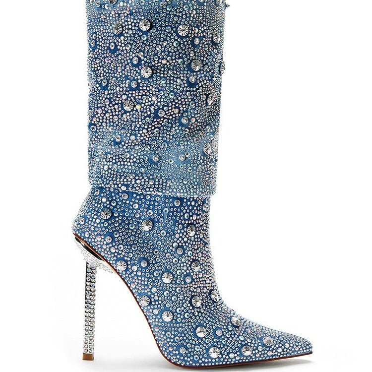 Fashionable Pointy Heel Boots For Women Blue