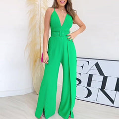 Fashionable V - neck Brace High Waist Hem Jumpsuit S
