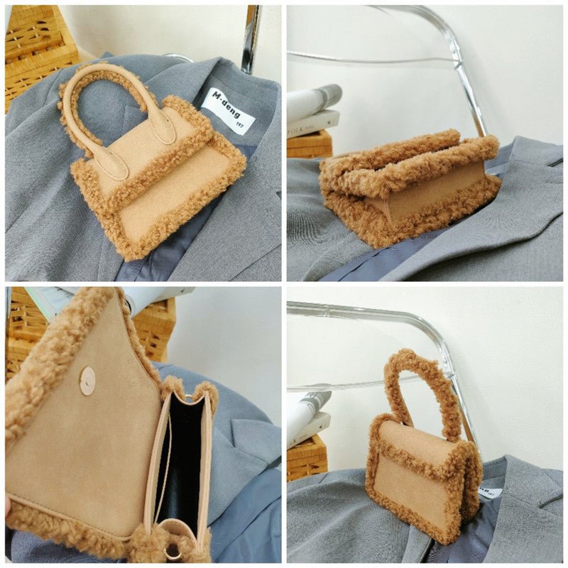 Faux Fur Stitching One - Shoulder Messenger Clutch Bag Orange