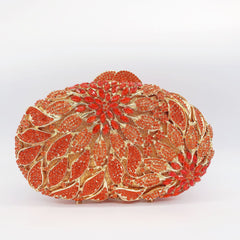 Female Leaf Flower Inlaid Diamond Dinner Bag Orange