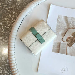 First Layer Short Cowhide Color Matching Wallet White