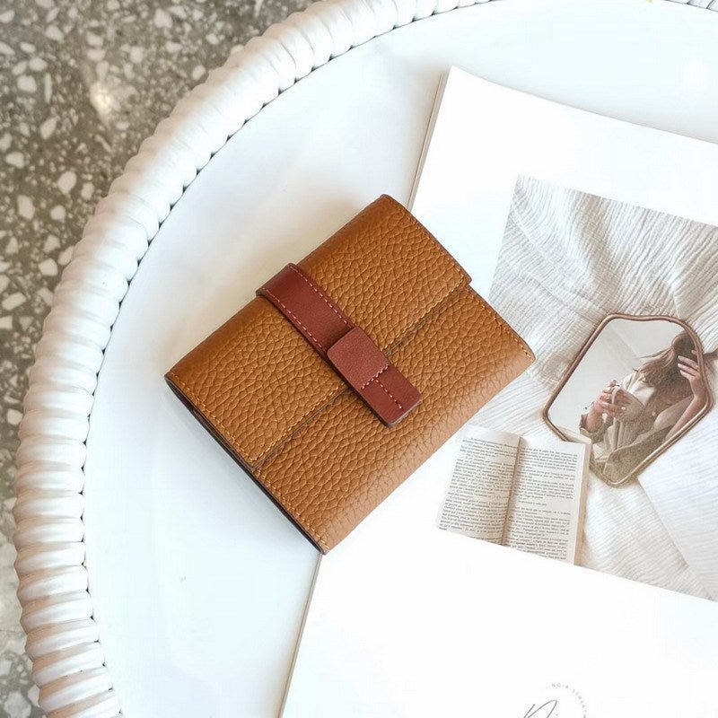 First Layer Short Cowhide Color Matching Wallet Brown