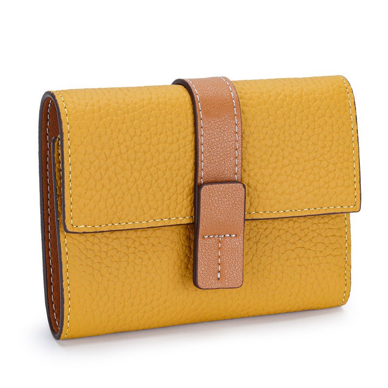 First Layer Short Cowhide Color Matching Wallet Yellow