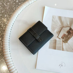 First Layer Short Cowhide Color Matching Wallet Black