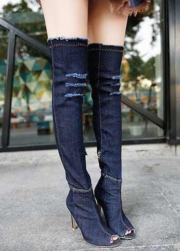 Fish Mouth Cow Knee Boots Dark blue