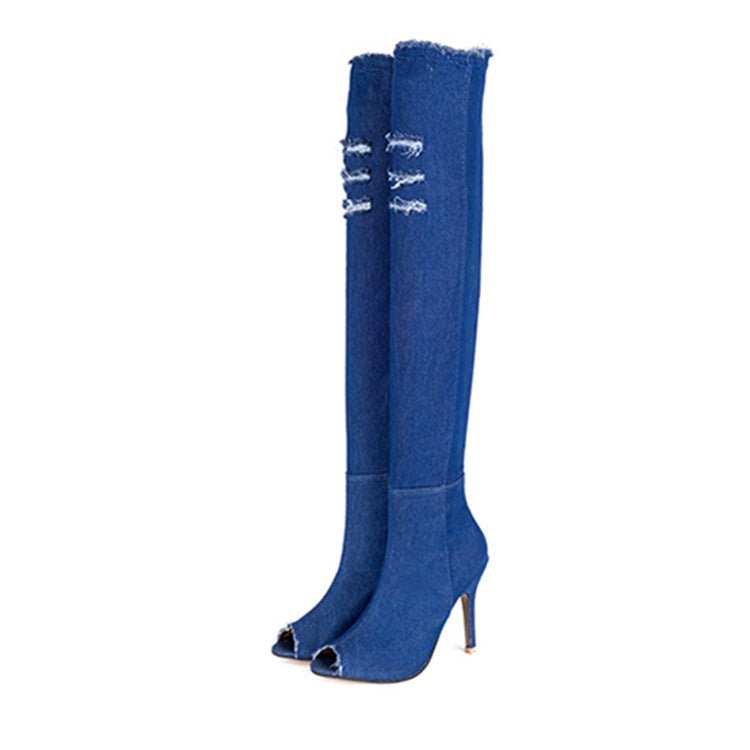 Fish Mouth Cow Knee Boots Navy Blue
