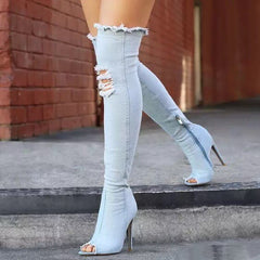Fish Mouth Cow Knee Boots Sky blue