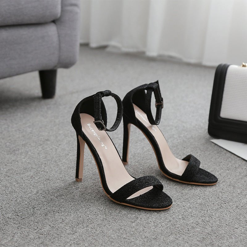 Fish Mouth Shiny Buckle Belt Thin Super High Heels 35