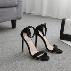 Fish Mouth Shiny Buckle Belt Thin Super High Heels 35