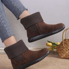 Flat Ankle Boots With Reversible Knitted Design Coffee
