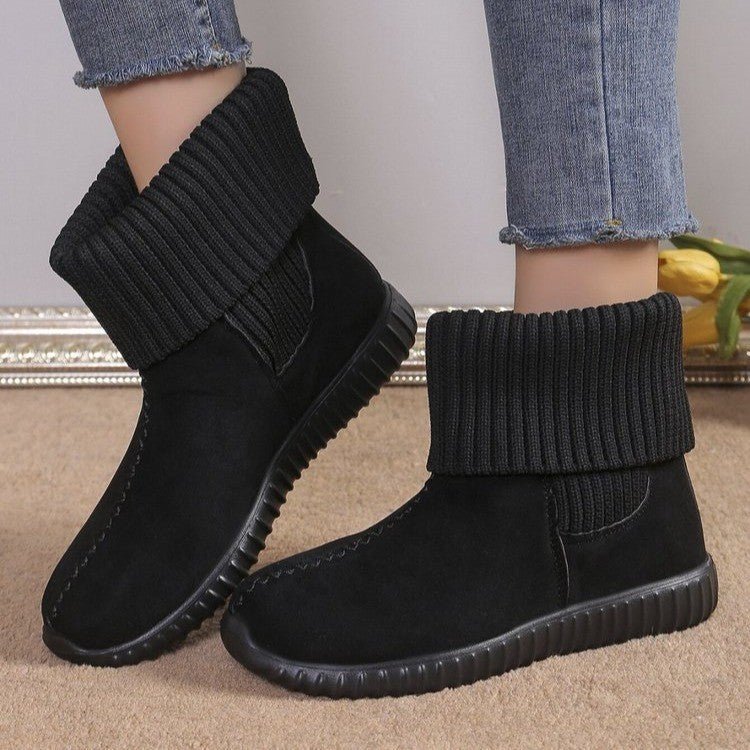Flat Ankle Boots With Reversible Knitted Design Coffee