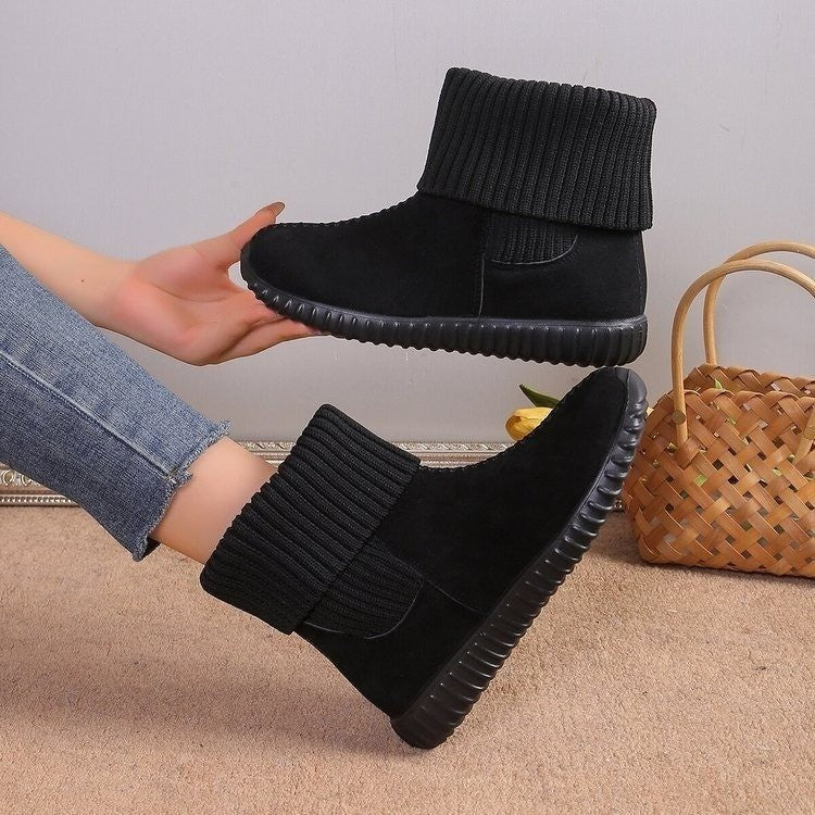 Flat Ankle Boots With Reversible Knitted Design Black
