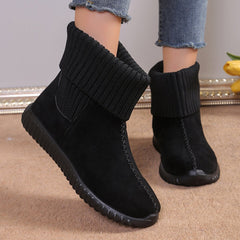 Flat Ankle Boots With Reversible Knitted Design Black