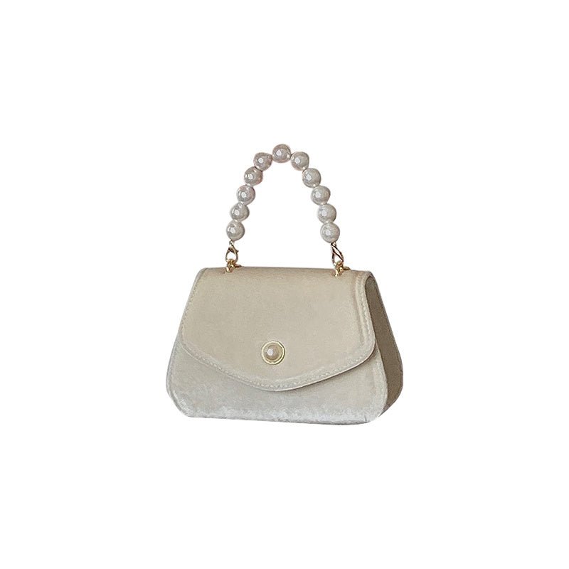 French Retro Pearl Clutch Bag for Elegant Autumn Nights Apricot White