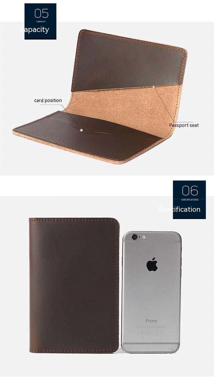 Genuine Leather Passport Holder Vertical Cowhide Simple Handmade Reddish Brown