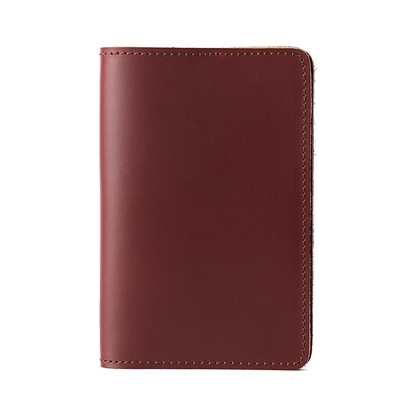 Genuine Leather Passport Holder Vertical Cowhide Simple Handmade Reddish Brown