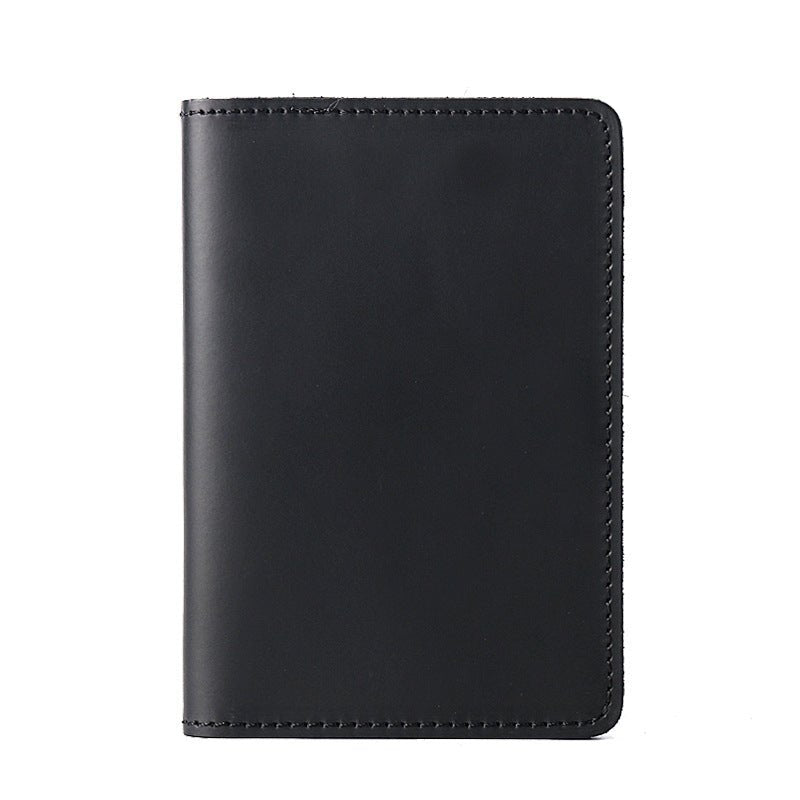 Genuine Leather Passport Holder Vertical Cowhide Simple Handmade Black