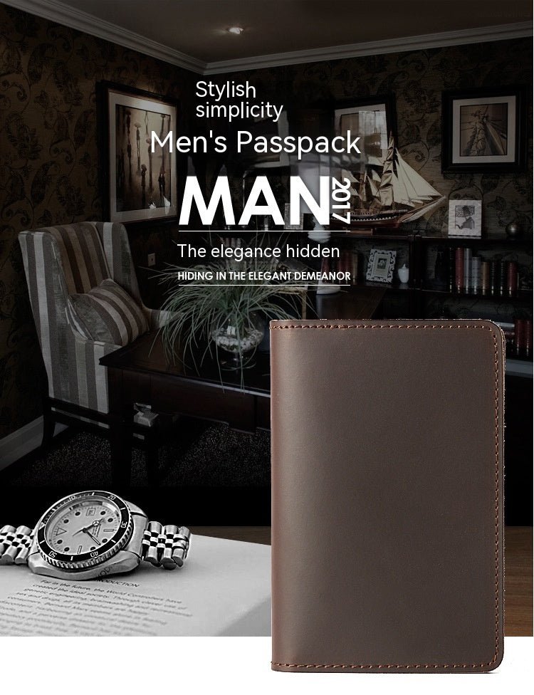 Genuine Leather Passport Holder Vertical Cowhide Simple Handmade Reddish Brown