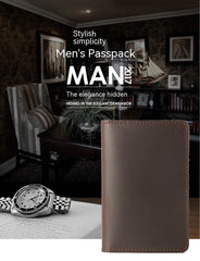 Genuine Leather Passport Holder Vertical Cowhide Simple Handmade Reddish Brown