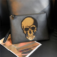 Ghost Head Clutch Men's Fashion Leather Clutch Bag black