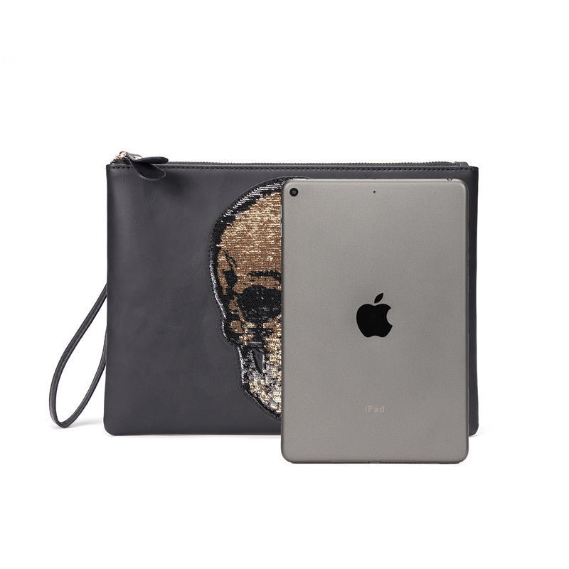 Ghost Head Clutch Men's Fashion Leather Clutch Bag black