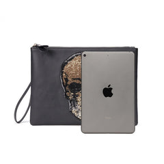 Ghost Head Clutch Men's Fashion Leather Clutch Bag black