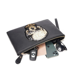 Ghost Head Clutch Men's Fashion Leather Clutch Bag black