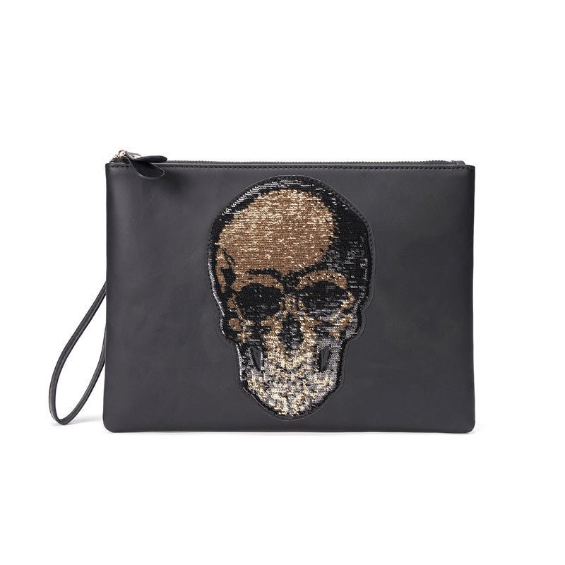 Ghost Head Clutch Men's Fashion Leather Clutch Bag black