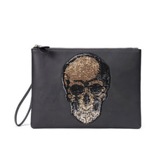 Ghost Head Clutch Men's Fashion Leather Clutch Bag black