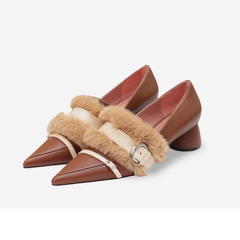 Girls high heel pointed toe pumps Brown
