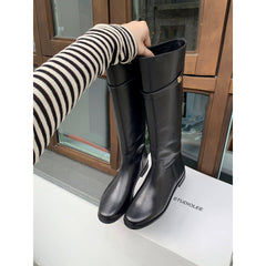 Gold Coin Chunky Heel Platform Medium Boots Black Plus Velvet