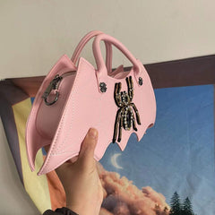 Gothic Dark Bat Spider Web Vintage Tote Bag with Clutch Pink