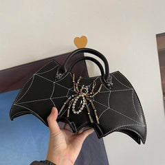 Gothic Dark Bat Spider Web Vintage Tote Bag with Clutch Black