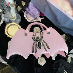 Gothic Dark Bat Spider Web Vintage Tote Bag with Clutch Black