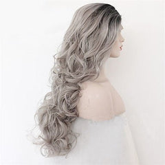 Grey Black Ombre Wavy Lace Wig: Long Curly Hair default