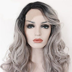 Grey Black Ombre Wavy Lace Wig: Long Curly Hair default
