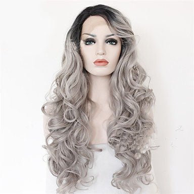Grey Black Ombre Wavy Lace Wig: Long Curly Hair default