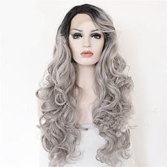 Grey Black Ombre Wavy Lace Wig: Long Curly Hair default