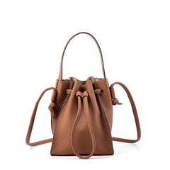 Half - Handmade Drawstring Bucket Bag in First Layer Soft Cowhide Brown